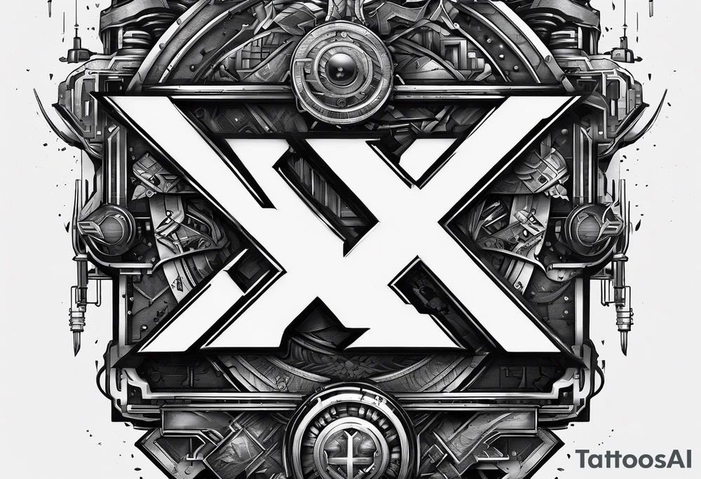2 letters, X & I.
Cyberpunk Style.
Something like the tatoo in Triple X film. tattoo idea