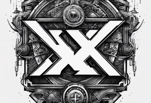 2 letters, X & I.
Cyberpunk Style.
Something like the tatoo in Triple X film. tattoo idea