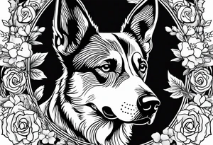 Clouds flowers and and an German Shepard/australian cattle mix dog tattoo idea