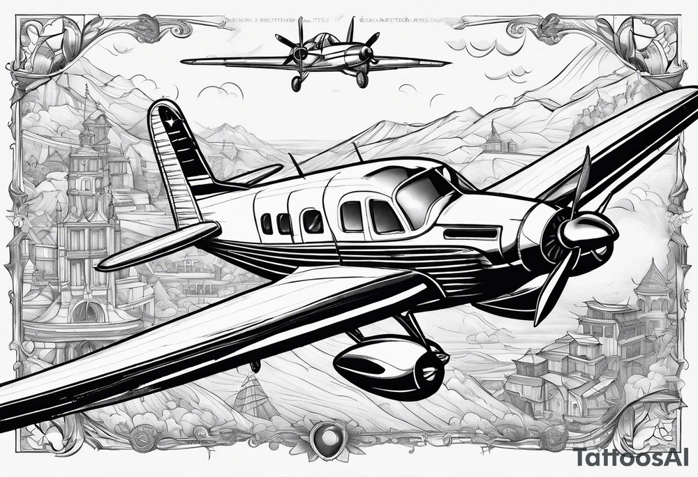 sketch of adventure plane in perspective from the bottom tattoo idea