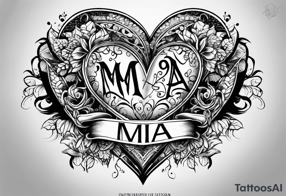 The word Mia inside a heart tattoo idea
