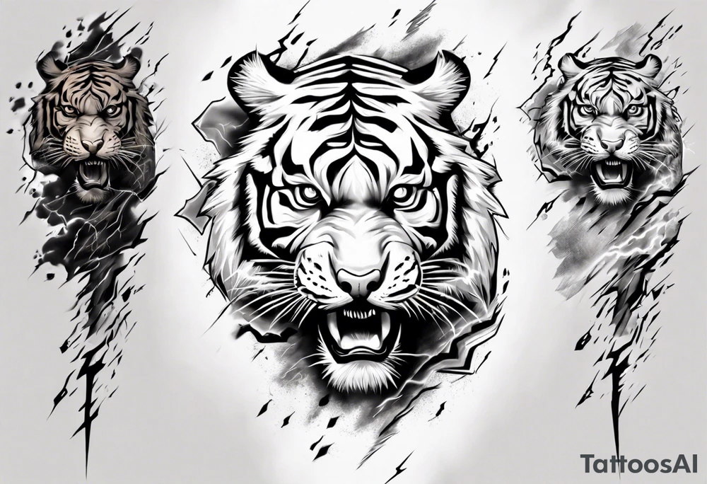 Tiger with lightning for a forearm sleeve tattoo idea