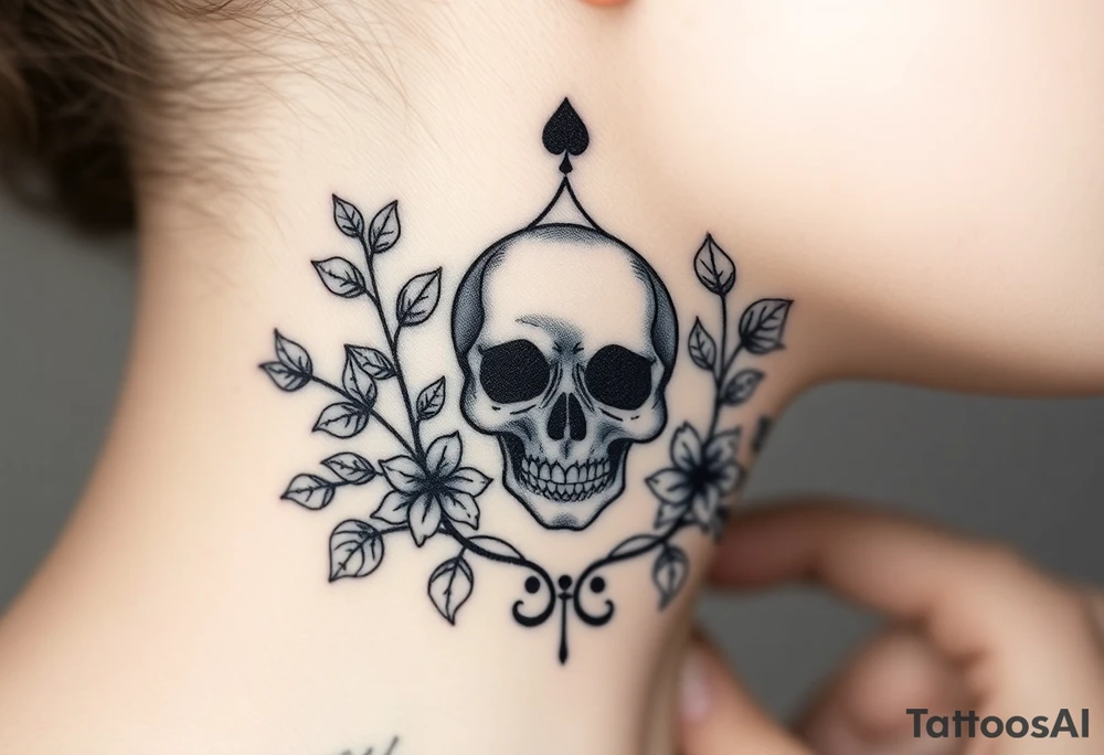 Q of spades suga skull surrounded by ivy tattoo idea
