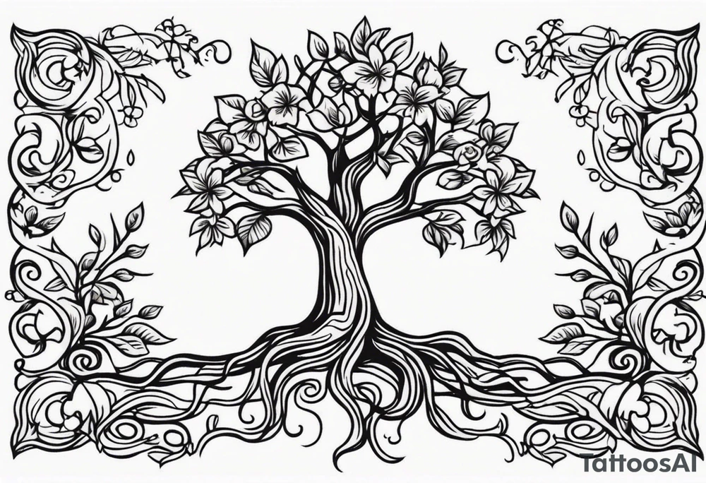 tree with roots

old school vintage simple traditional design with vintage flowers surrounding
bold color simple tattoo idea