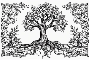 tree with roots

old school vintage simple traditional design with vintage flowers surrounding
bold color simple tattoo idea