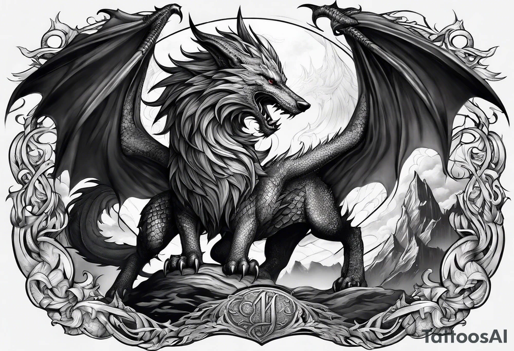 Valhalla sword dragon wolf tattoo idea