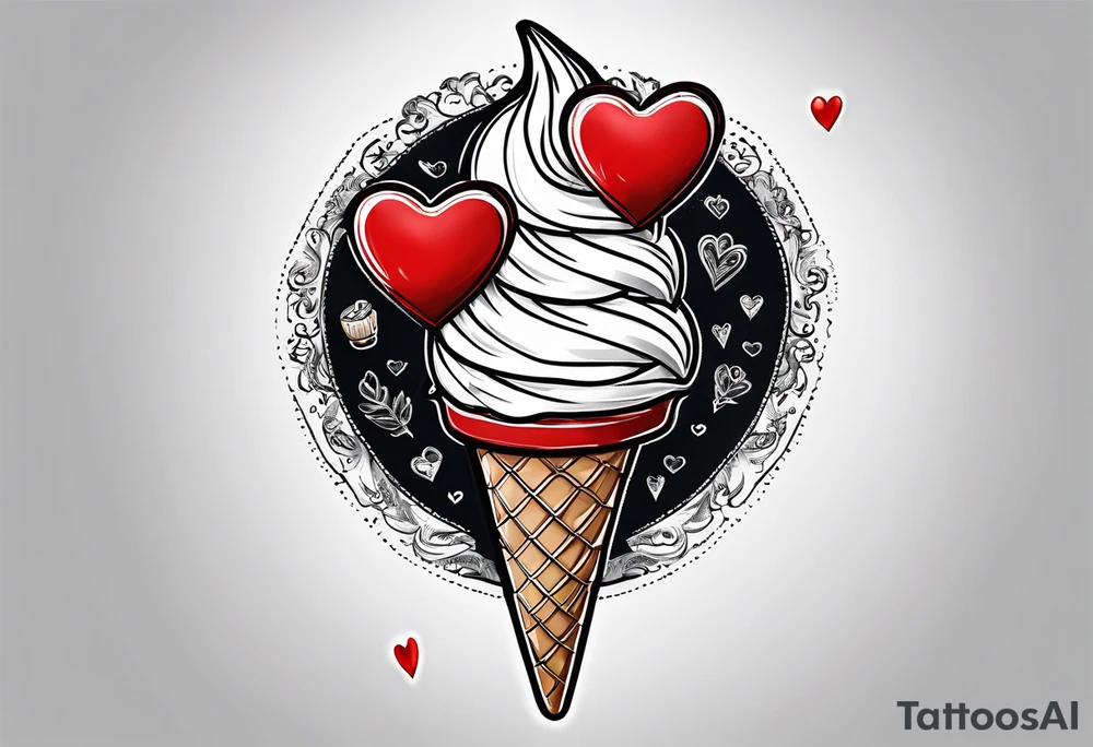 small ice cream cone with small red heart on it somewhere while representing Paris tattoo idea