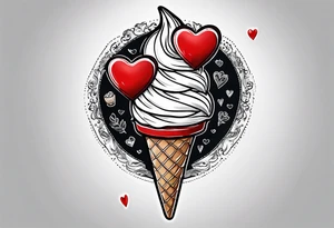 small ice cream cone with small red heart on it somewhere while representing Paris tattoo idea