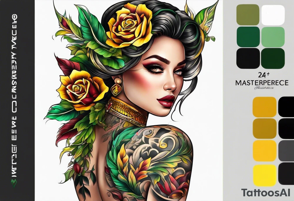 Number 24 with colors green, yellow, maroon and black tattoo idea