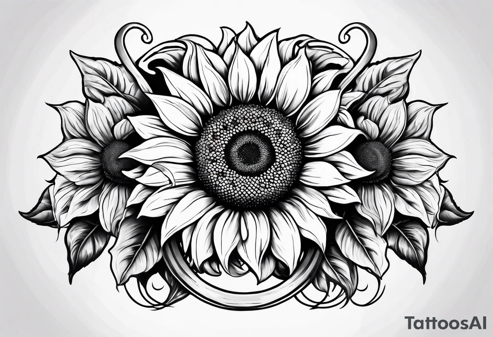 Realistic Horseshoe around a sunflower tattoo idea
