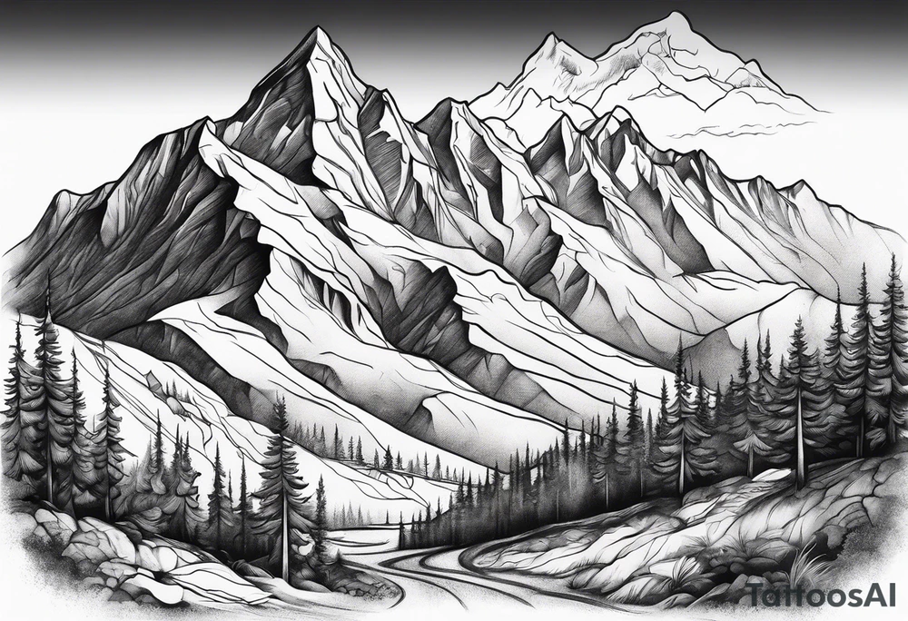 Mountains, animals, concept tattoo idea