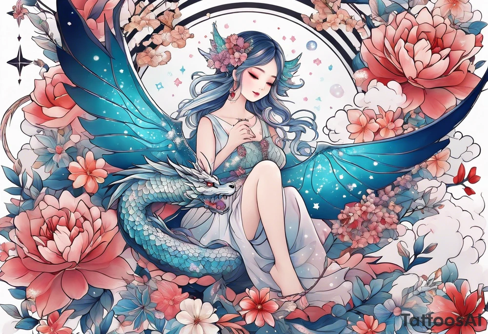 Constellation, wing , snow , cross , dragon female japan kawaii , flower tattoo idea