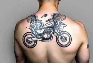 a motorcycle on it with guardian angel wolves on the nike tattoo idea