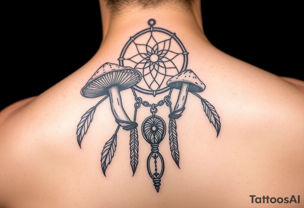 Mushrooms with dreamcatcher tattoo idea