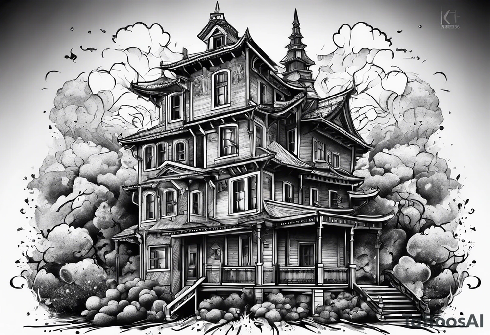 exploding building tattoo idea