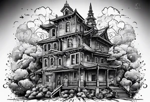 exploding building tattoo idea