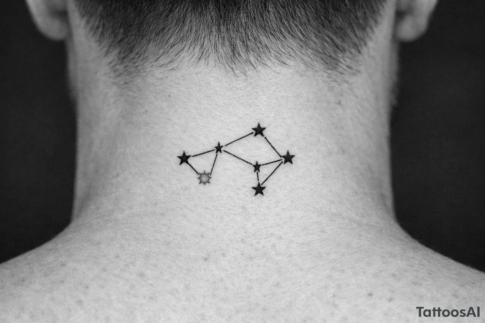 A constellation with one star distinctly dimming, black and grey realism. tattoo idea