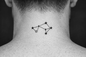 A constellation with one star distinctly dimming, black and grey realism. tattoo idea