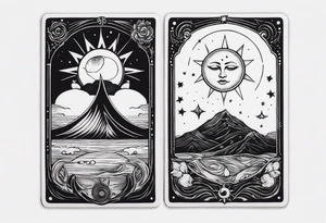 Two tarot cards, one sun and one moon,  contrasting colours tattoo idea