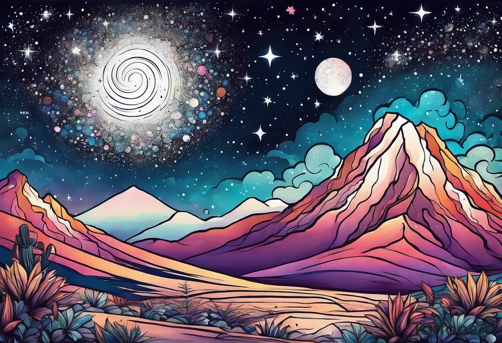 Galaxy sky with Arizona landscape tattoo idea