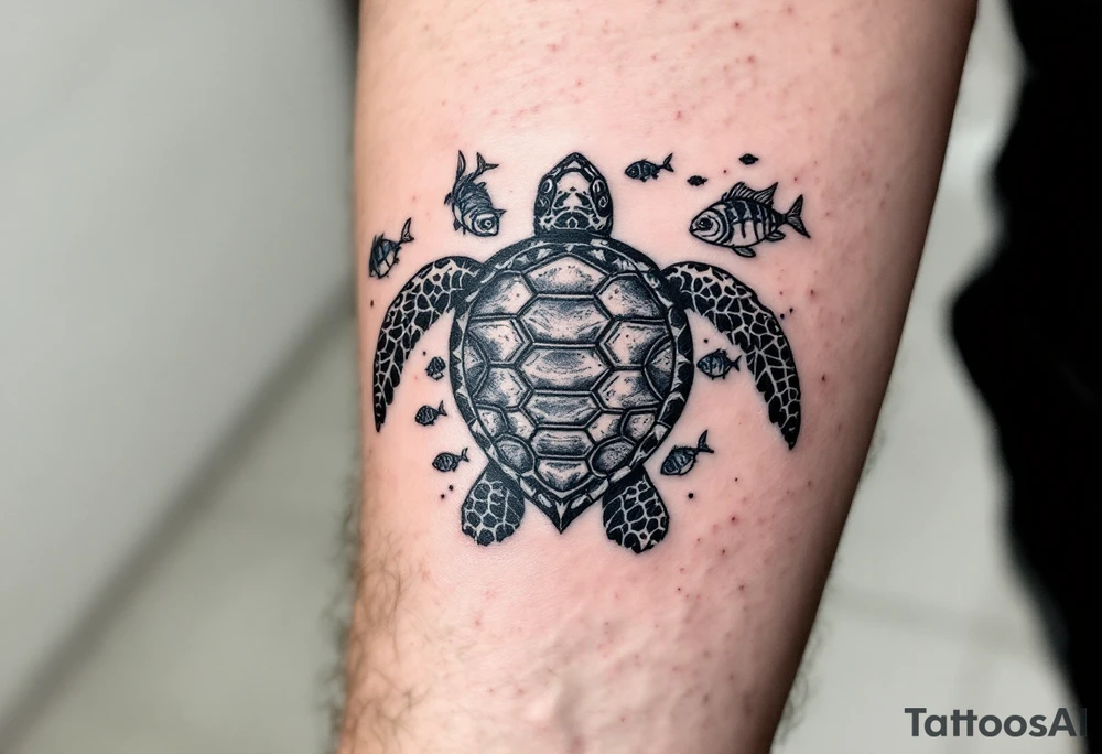 Turtle among the fishes tattoo idea