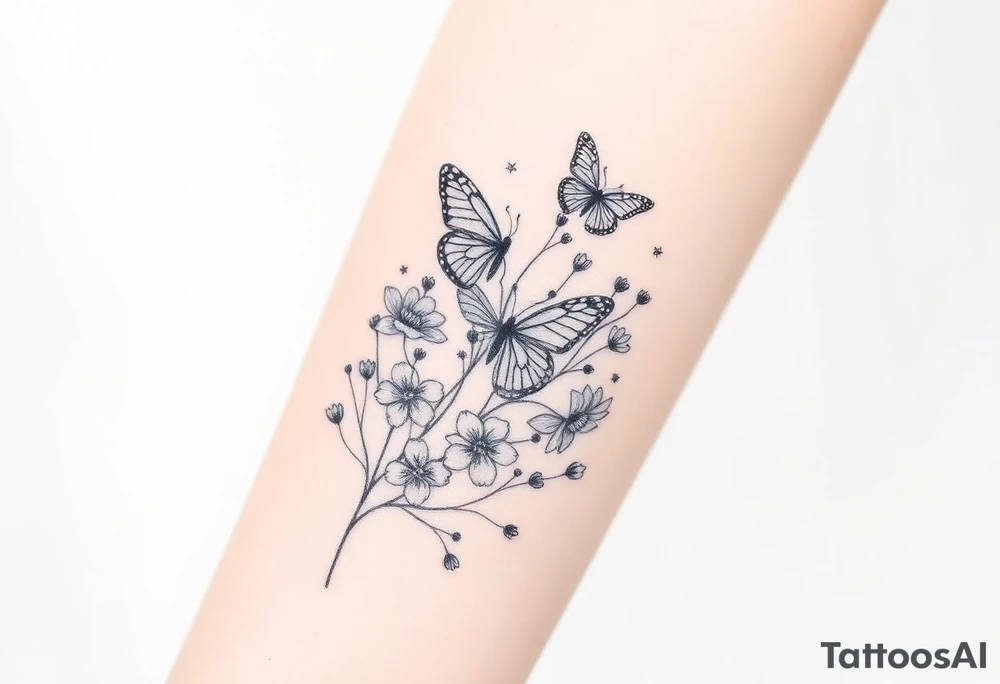 spring violet flowers and butterflies, more butterfly, and sprinkels, flower are violet il want long for arm tattoo idea
