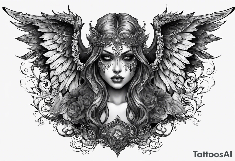 Creepy half angel half demon tattoo idea