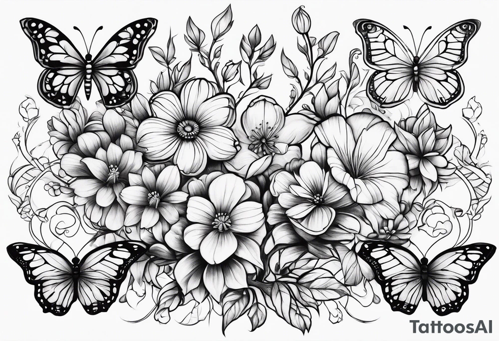 flowers tree butterflies tattoo idea