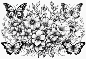 flowers tree butterflies tattoo idea