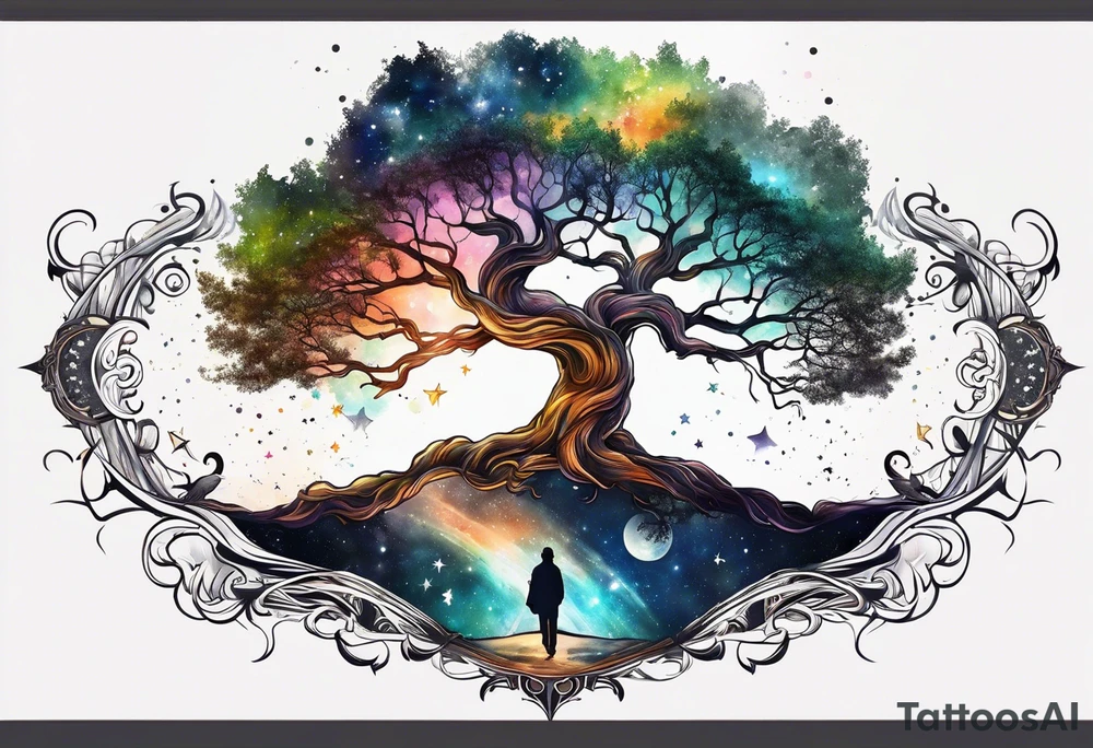 Tree with Star Symbol and a together forever through time and space tattoo idea
