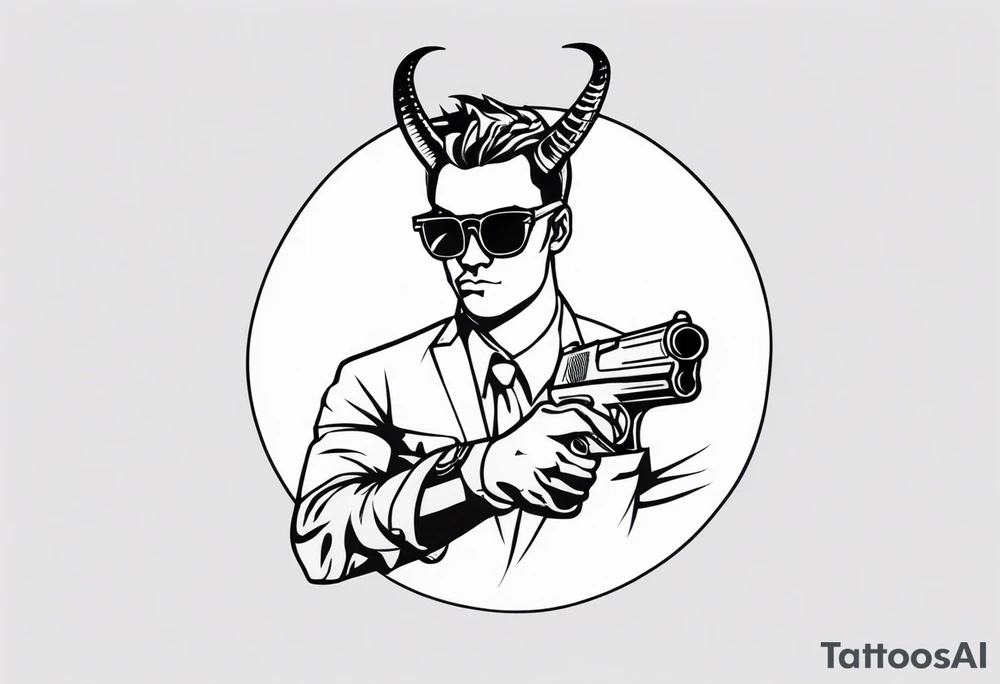 capricorn man with sunglasses and gun tattoo idea