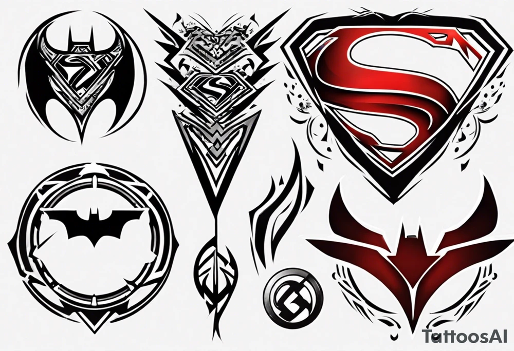 Superman, wonder woman and batman symbols elegantly combined tattoo idea