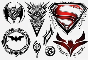 Superman, wonder woman and batman symbols elegantly combined tattoo idea
