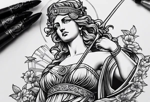 "I would like to depict Themis (Greek Goddess of Justice) cutting her own eyes with her sword." tattoo idea