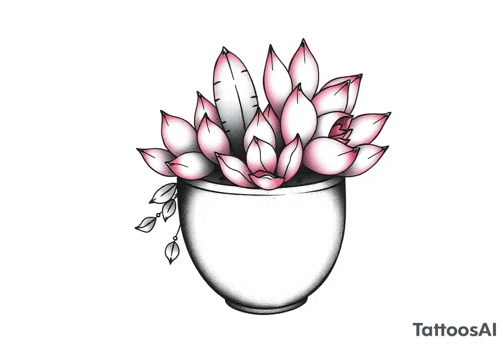 cute cacti and succulent in a pot tattoo idea