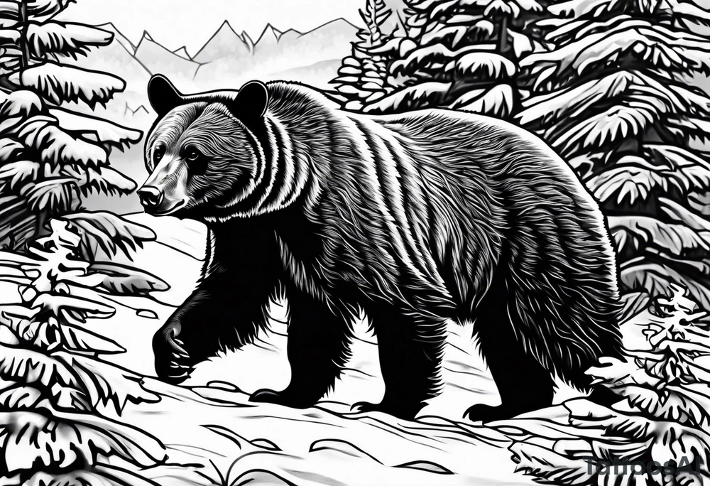 black bear wandering around in canadian winter tattoo idea