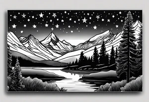 Lighter shaded night sky with stars.  Night sky fading at edges 

Mountains 

Trees with snow on them tattoo idea