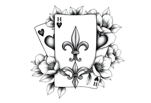 6 of hearts card with fleur de lis as the hearts and magnolias in the background tattoo idea