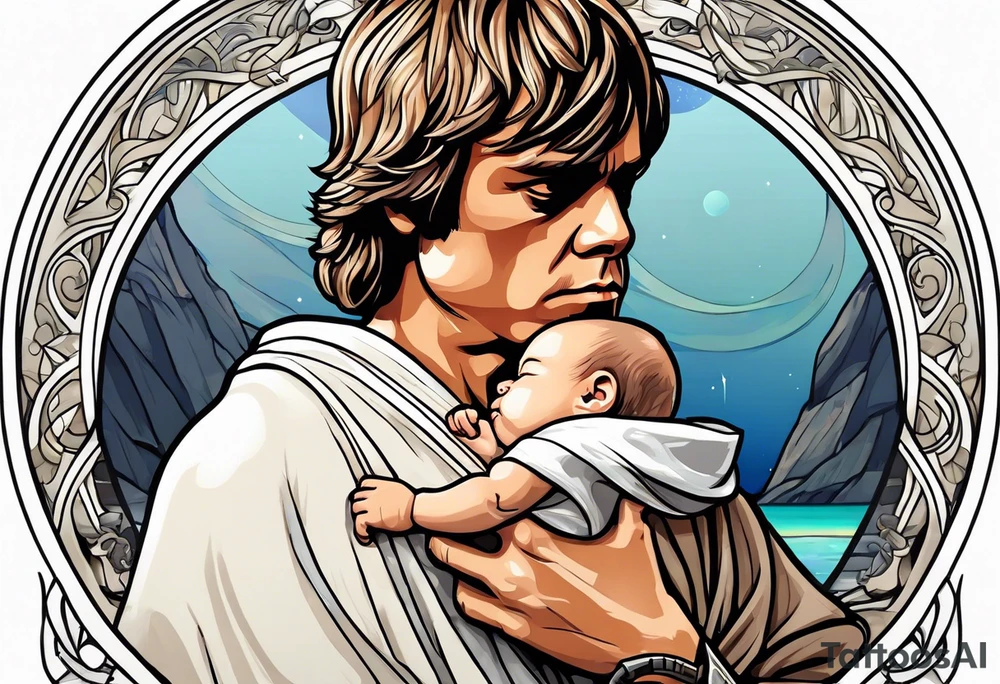 Luke Skywalker with baby grogu tattoo idea