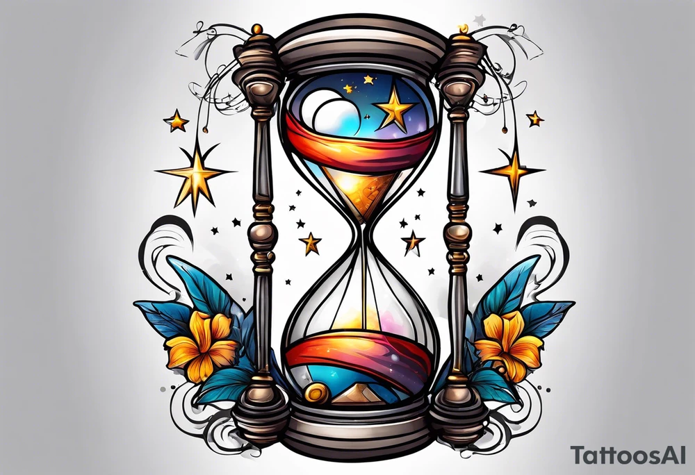Star and moon hourglass tattoo idea