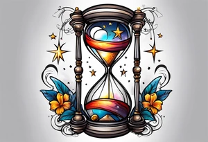 Star and moon hourglass tattoo idea