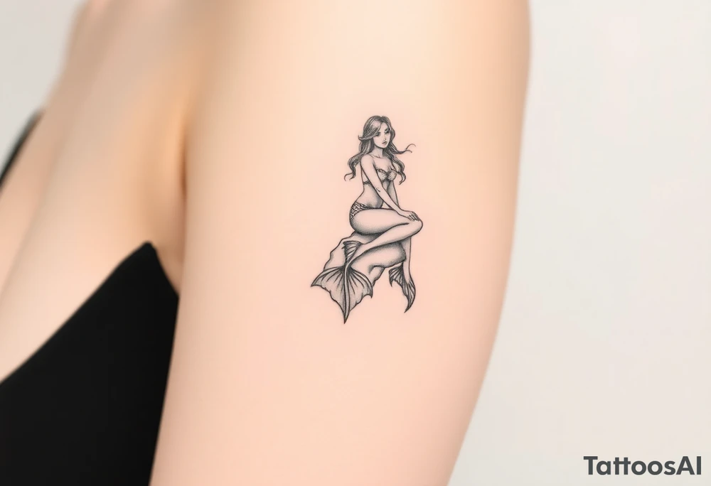 mermaid above water sitting on rock tattoo idea