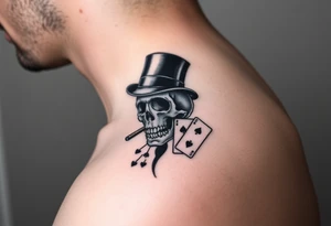 skull with top-hat,cigar in his mouth and playing cards. tattoo idea