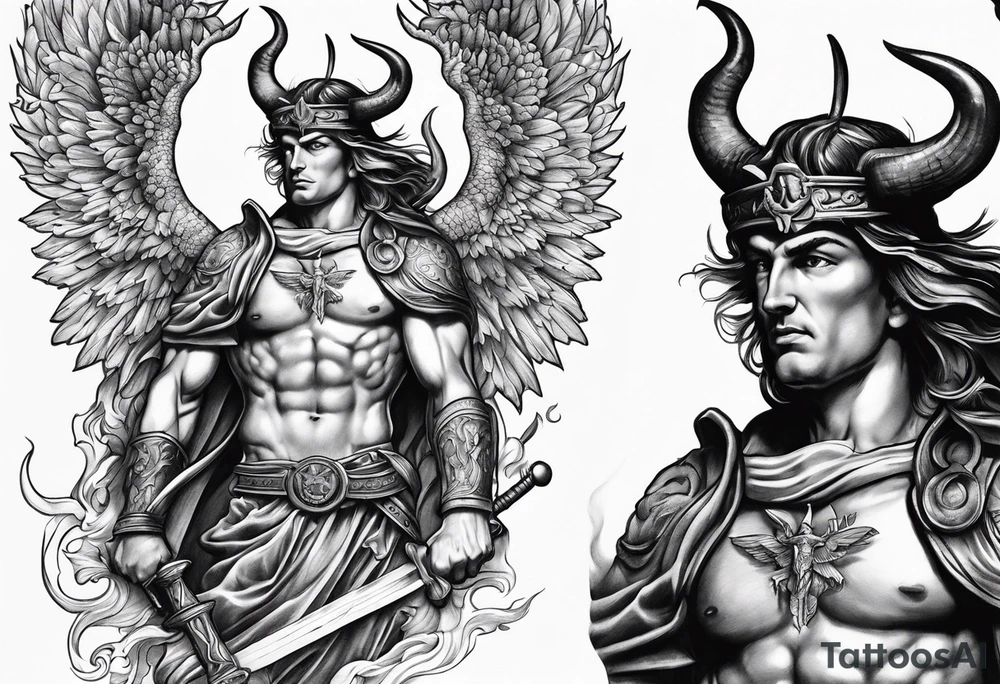 st michael stabbing devil in the back tattoo idea