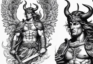 st michael stabbing devil in the back tattoo idea