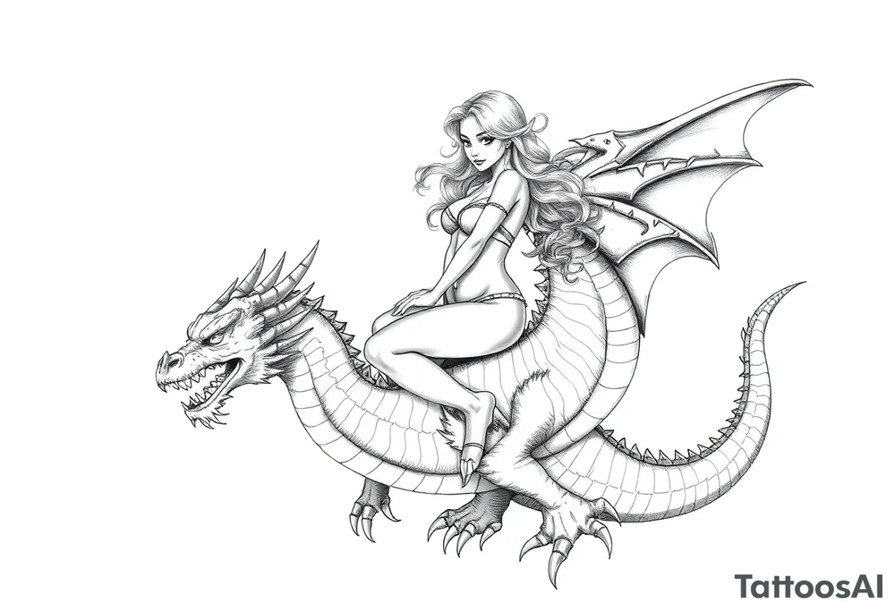 small naked girl riding big dragon, slut tattoo idea