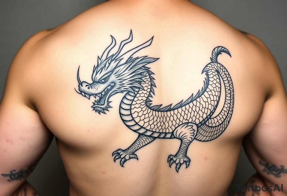 powerful dragon with Chinese style themed on thigh tattoo idea