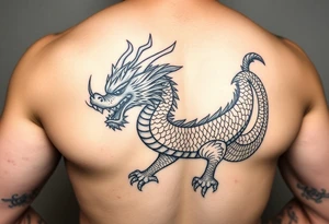powerful dragon with Chinese style themed on thigh tattoo idea