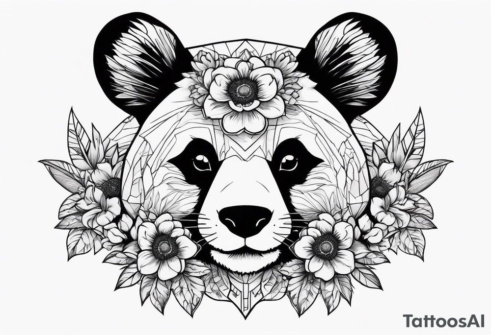 Punk Panda with flowers tattoo idea