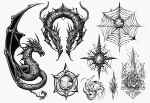 Dragon spiral spiderweb shattered chalices jewels and unicorn horn tattoo idea